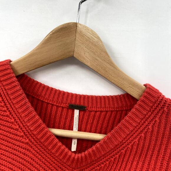 Free People Red Ribbed Asymmetrical Sweater - Picture 5 of 7